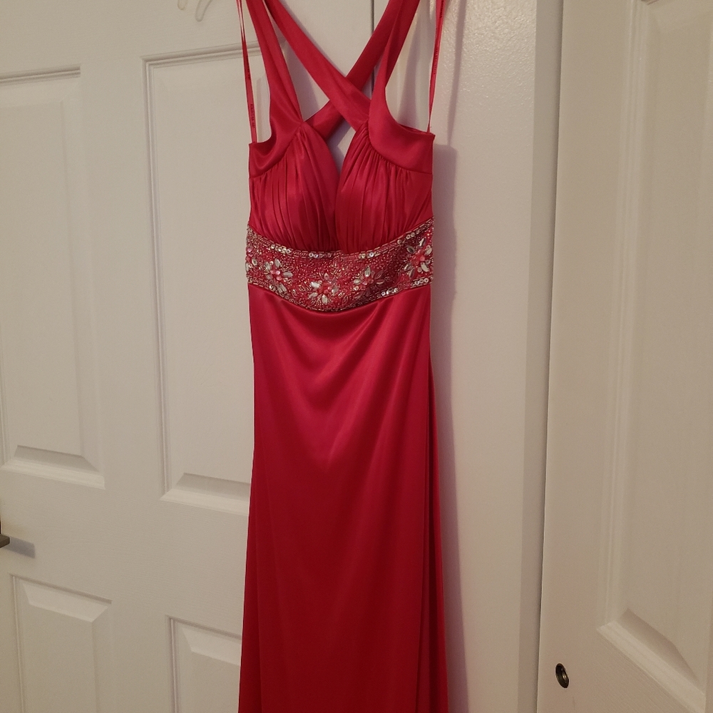 Raspberry Colored Embroidered Prom Dress